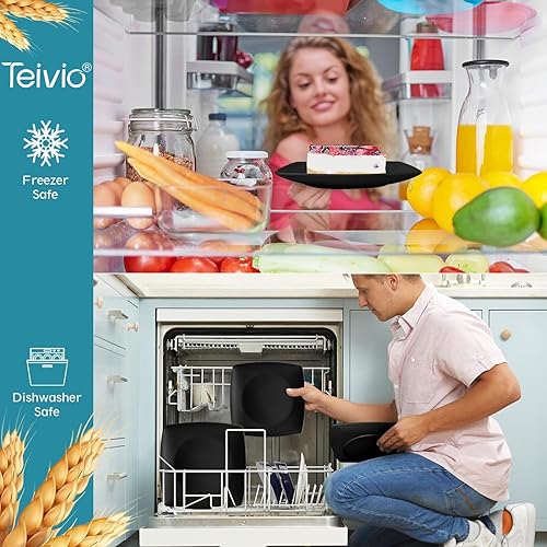 Miniatura 4 de Teivio Juego de vajilla cuadrada de 32 piezas de paja de trigo de plástico para 8, platos de cena irrompibles, platos de ensalada, cuencos de