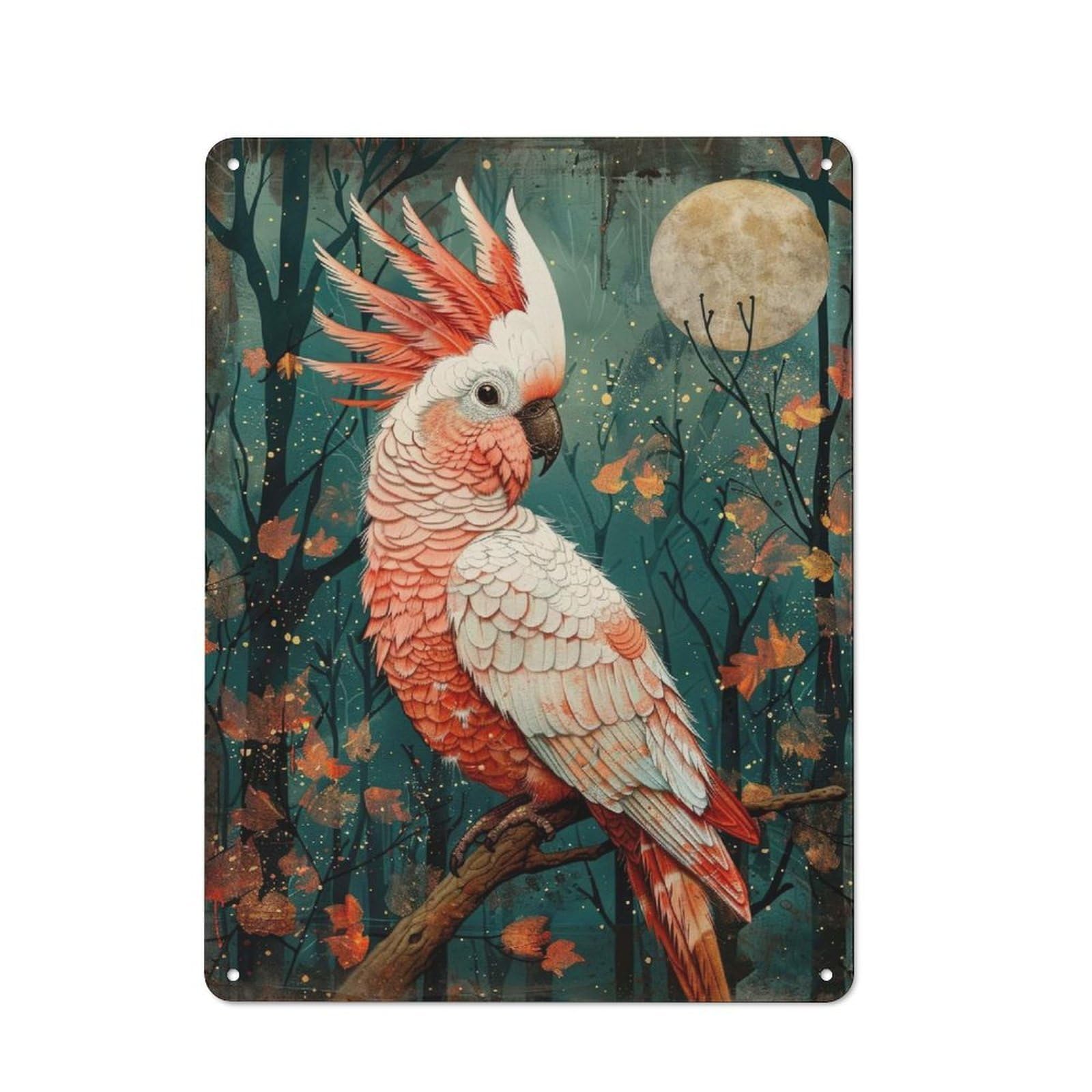 Junmoney Moonlit Cockatoo Metal Wall Plaque For Halloween Party Room, Bar, Hallway Or Kitchen, Seasonal Gift For Friends And Spooky Decor Lovers, 40X30cm