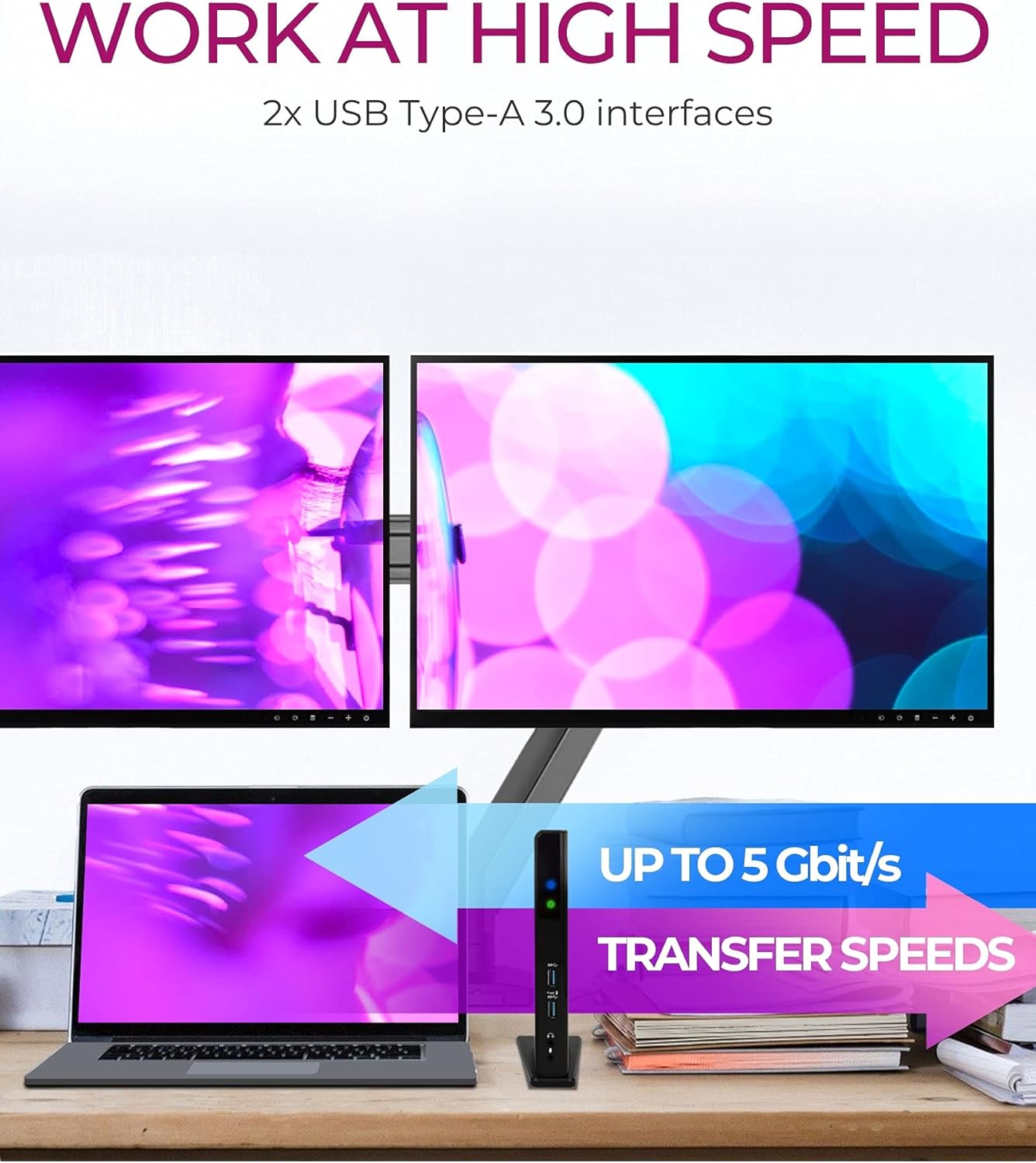 Diagram showing steps for driver installation and connecting the docking station