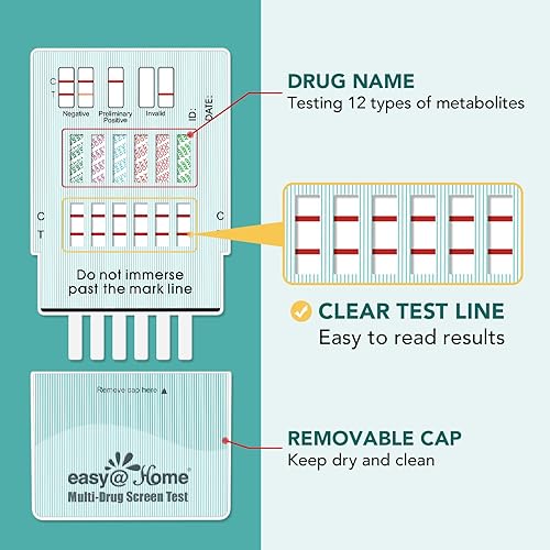 Miniatura 2 de EasyHome Kit de prueba de 12 paneles prueba de detección de orina - 12 paquetes de tiras de prueba de orina rápidas de un paso para uso sobre el
