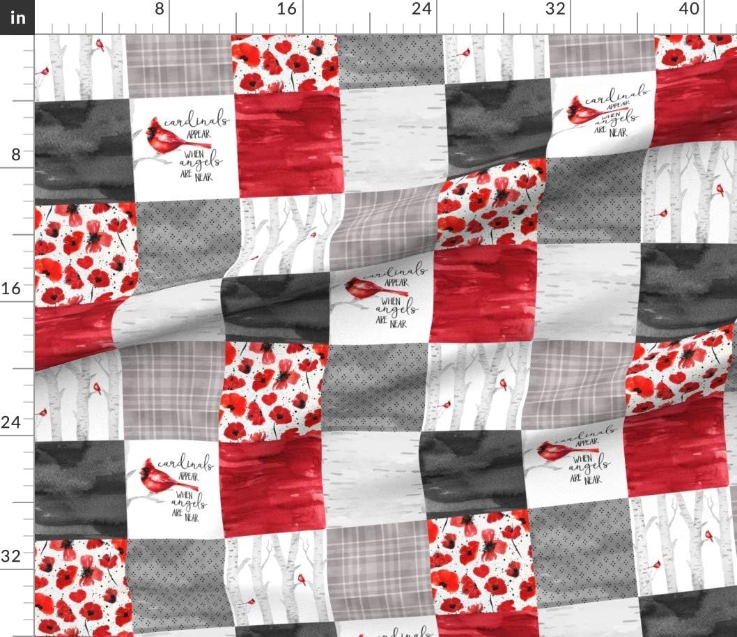 Spoonflower Fabric - Red Cardinal Poppy Angels are Near Gray White Quilt Topper Wholecloth Printed on Cotton Poplin Fabric by The Yard - Sewing Shirting Quilting Dresses Apparel Crafts