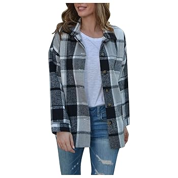 Amazon.com: Shacket Jacket Women Casual Flannel Plaid Long