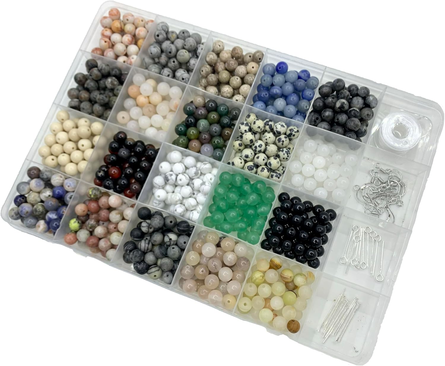 800pcs 6mm Natural Stone Beads with 1mm Diameter Bead Holes,DIY Kit Create Friendship Bracelets, Necklaces, and Earrings，for Jewelry (6mm 20Color 01 Material-A)