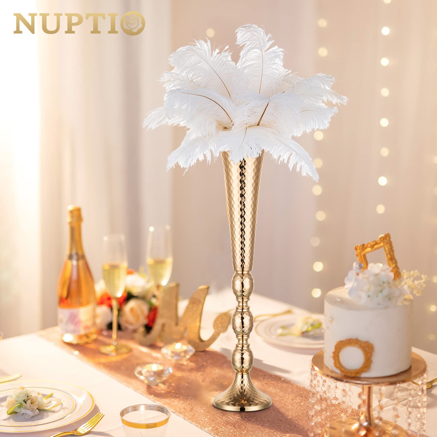 Nuptio 2 Pcs Centerpieces for Wedding Table, 24in Tall Metal Trumpet Vase, Flower Vases for Party Dinner Centerpiece Event, Road Lead for Anniversary Ceremony Birthday Aisle Home Decoration
