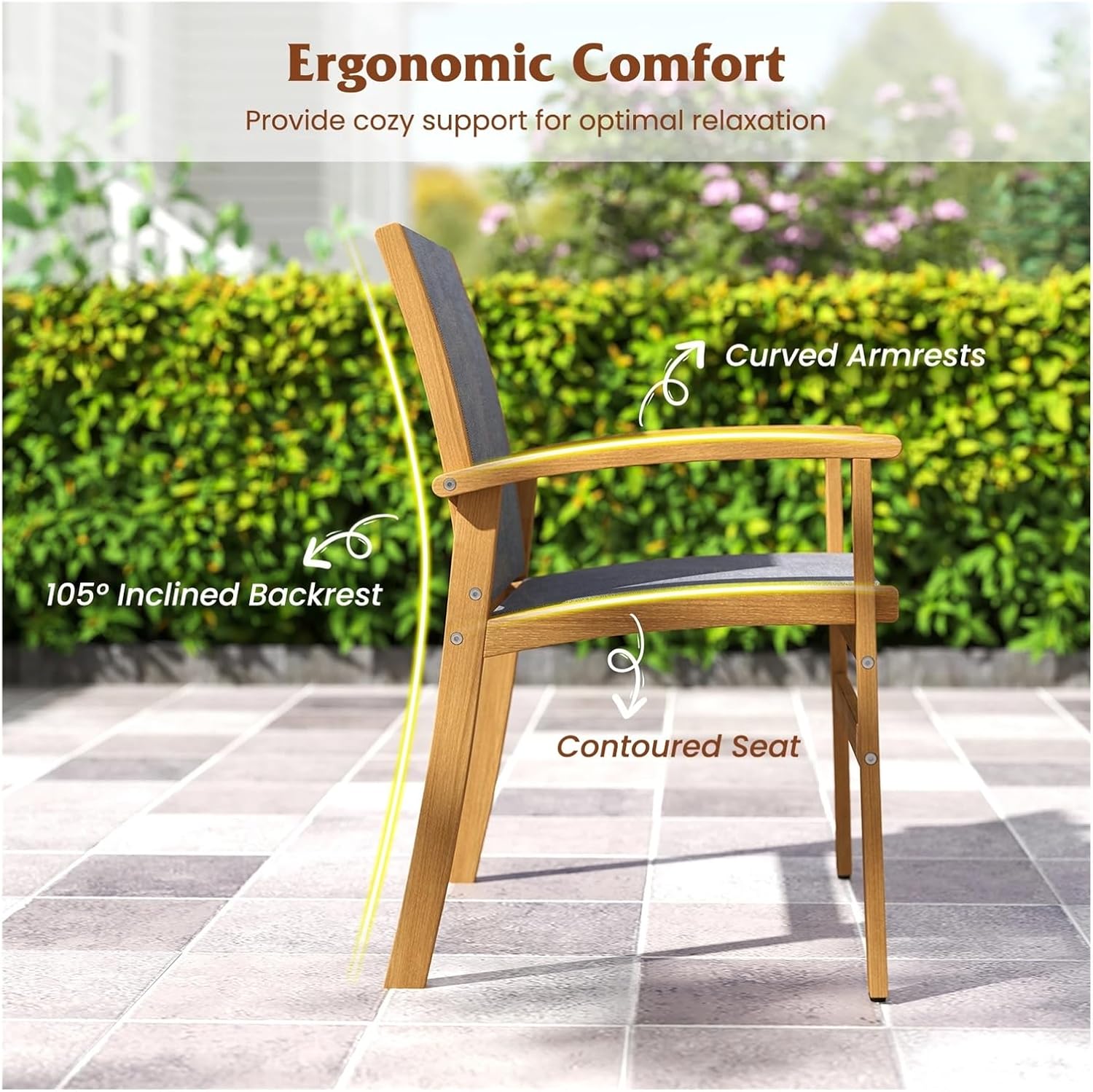 Dining Chairs Outdoor 1pcs Outdoor Wooden Patio Breathable Fabric Seat Dining Chairs with Armrests