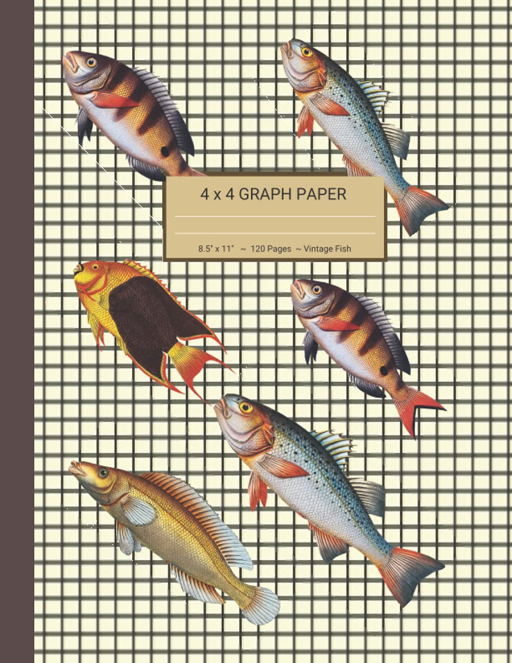 Graph Paper Composition Notebook: Vintage Fish Illustrations 4 x 4 Grid Paper Notebook 120 pages, 8.5" x 11" (Graph Paper Notebooks)
