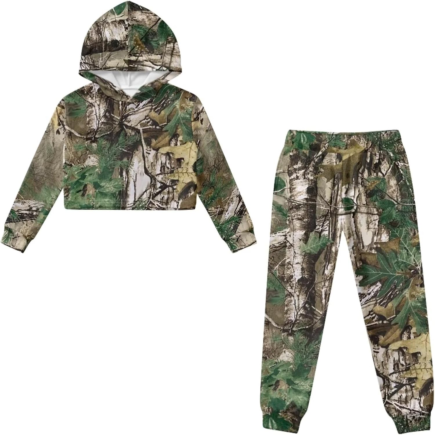 Girls Tracksuit 2 Piece Pullover Crop Hoodie Sweatshirt + Sweatpants Kids Athletic Jogger Sets Preppy Clothes