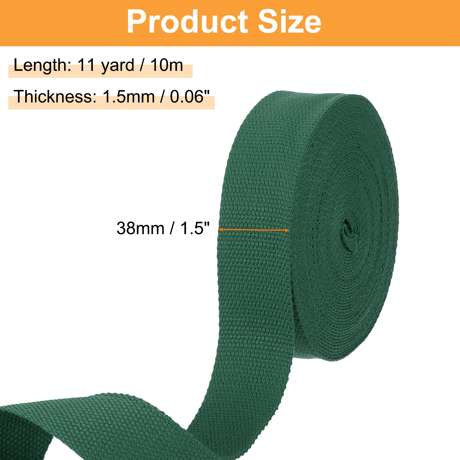 sourcing map Cotton Webbing 1.5 Inch 11 Yard Polyester Cotton Weave Webbing Strap Twill Tape Ribbon for Arts and Crafts Webbing Tote Bag Handles Cloth Belt Making Outdoor Supplies, Dark Green - Image 2