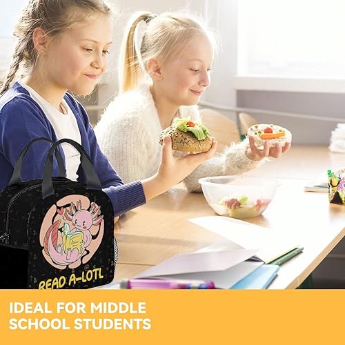 Miniatura 8 de Axolotl - Lonchera con aislamiento medio, bonita lonchera para mujeres y niñas, color negro para el trabajo, la escuela