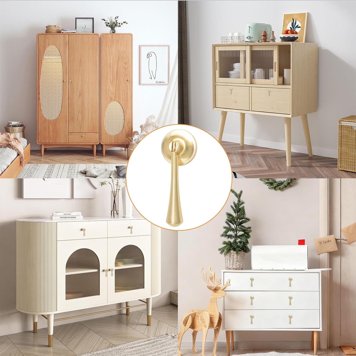 MOROBOR Teardrop-Shaped Cabinet Pulls, 8pcs Solid Brushed Gold Pendant Handles Knob Zinc Alloy Handles Knobs with Mounting Screw for Cabinets Drawer Door Furniture Decorative