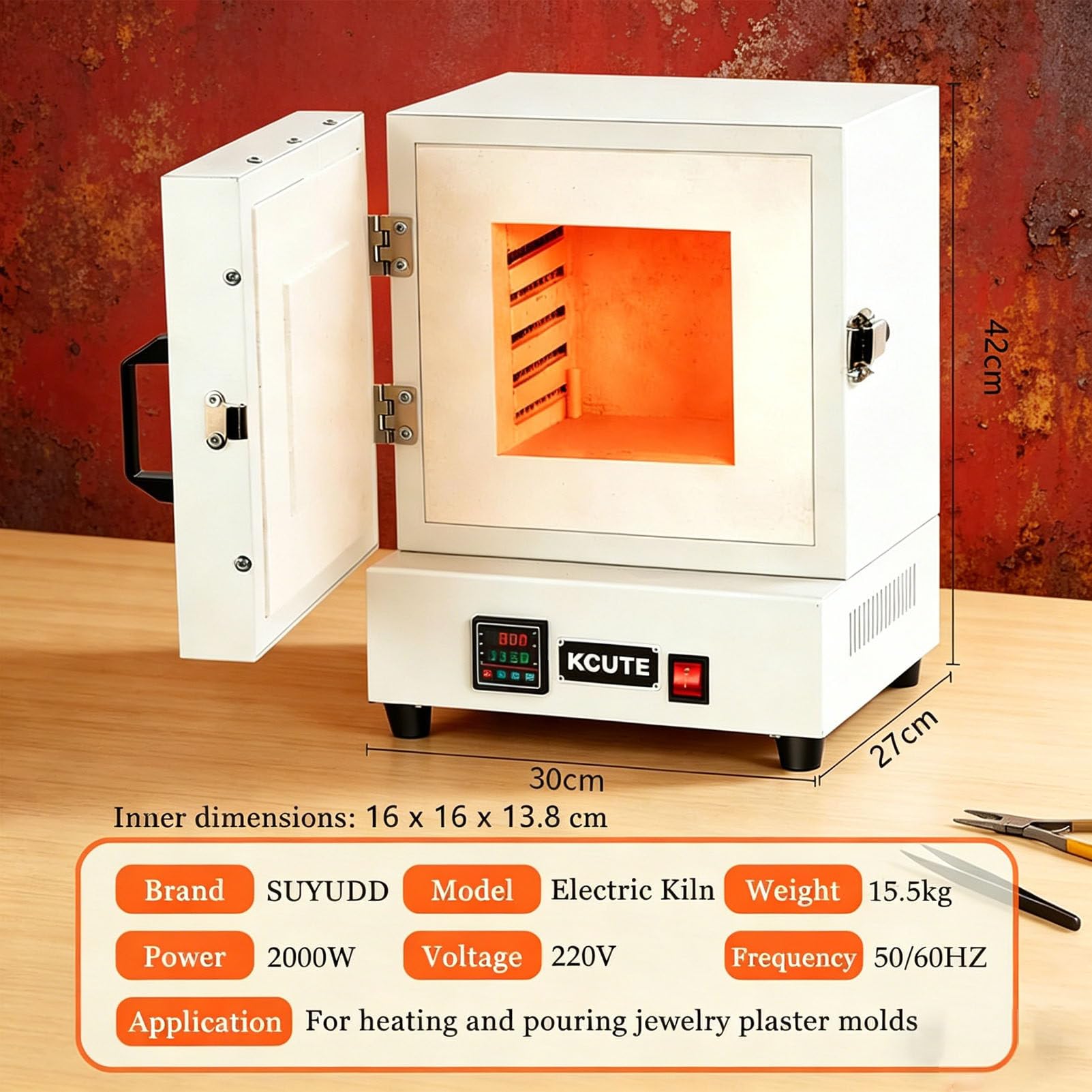 Elektryczny piec ceramiczny do użytku domowego ze sterownikiem | Wysokotemperaturowy piec do topienia o mocy 2000 W,piec do obróbki cieplnej (1150°C/2102°F) do ceramiki i odlewania wosku