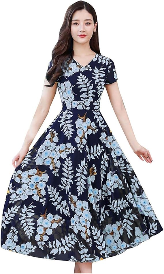 Amazon Co Jp レトロワンピース Kiomigirl ワンピース 夏 マキシ丈 長袖 ドレス Aライン ハイウエスト 着痩せ 大人 きれいめ 花柄ワンピース シフォン ロングワンピース エレガント マキシワンピース ゆったり 大きいサイズ 通勤 通学 外出 旅行 04ネイビー L