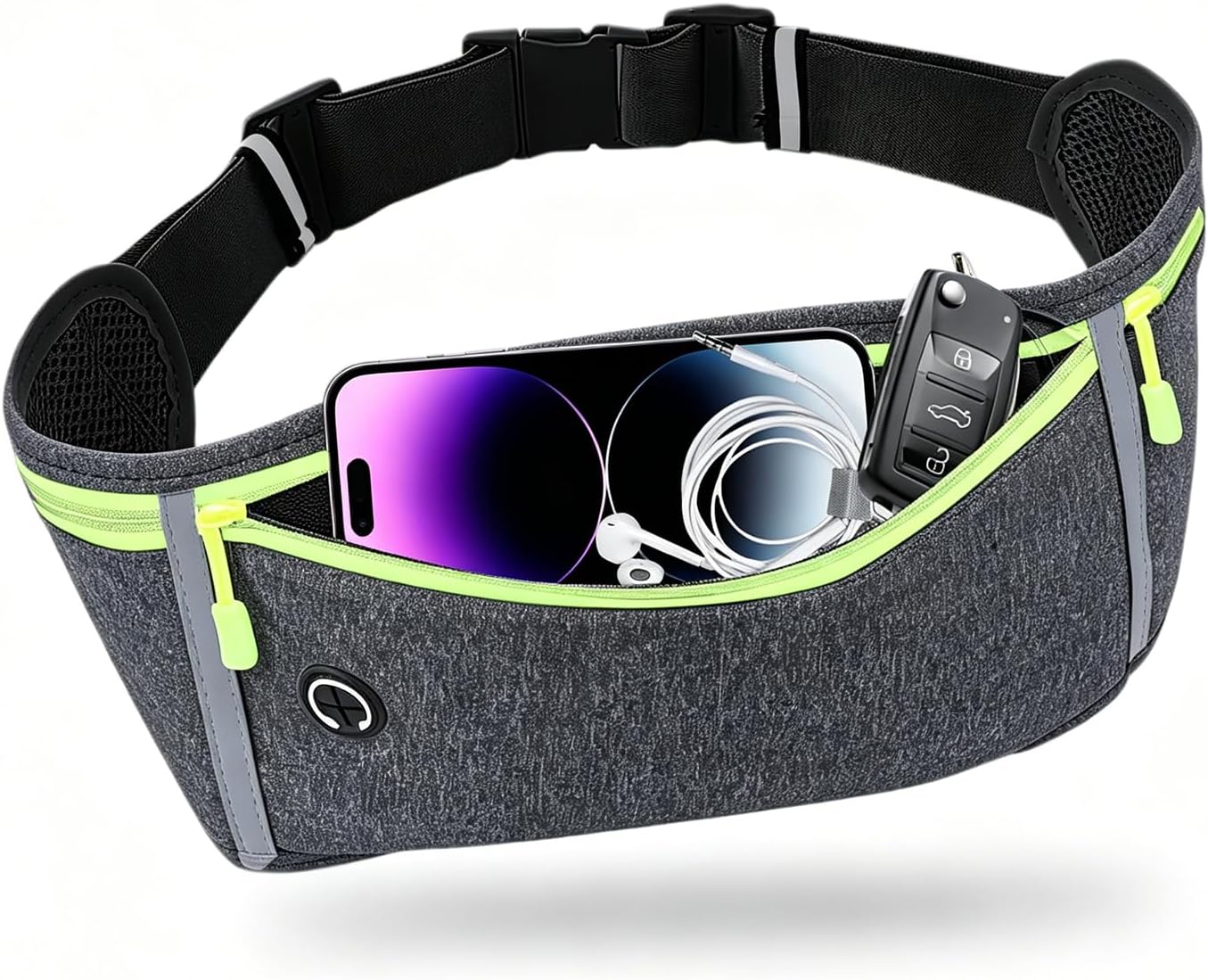 Slim Running Belt for Women Men,Runners Fanny Pack Phone Holder,Money Belt,Running Gear Accessories,with 3 Pockets (Green-flaxen)