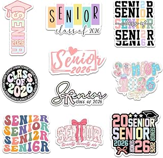 (10pcs) Senior 2026 Sticker Pack, Cute Girly High School Graduation Stickers for Students, Waterproof Class of 2026 Gift, College Student Laptop Planner Tablet Kindle Car Decor (Senior 11, 3 Inches)