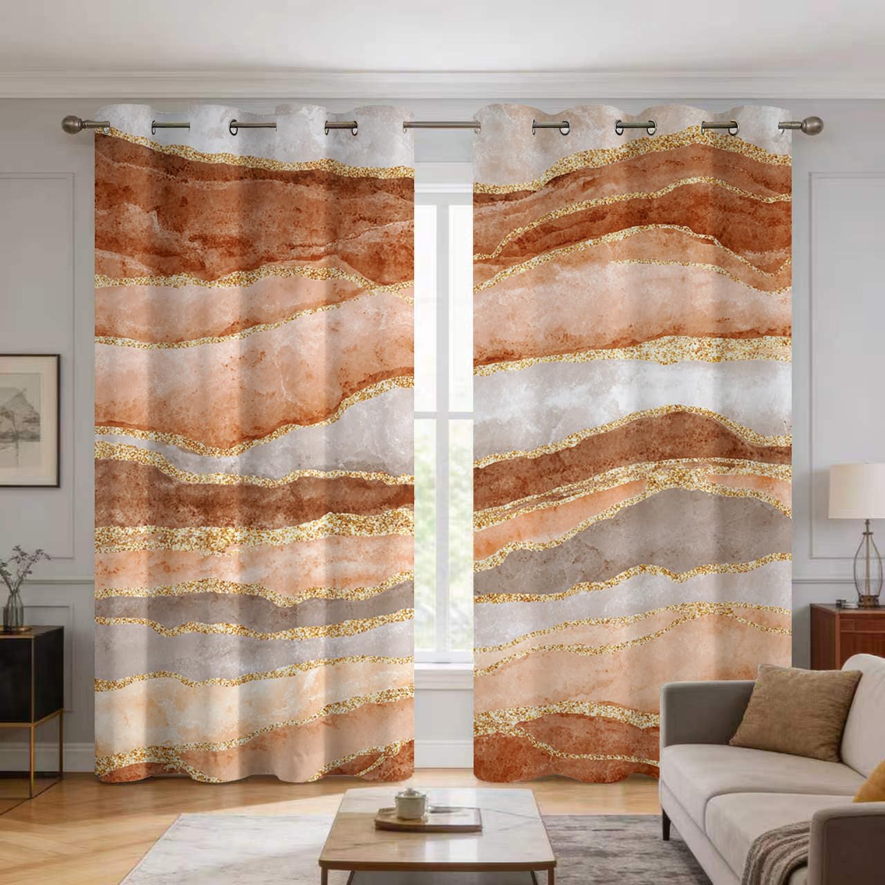 Rideau moderne abstrait haut de gamme aspect marbre pour décoration intérieure chic