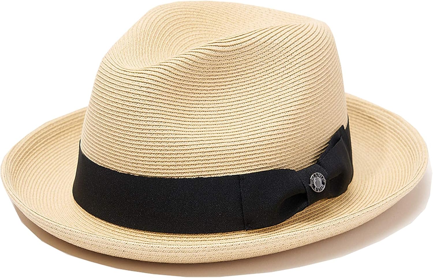 Pineapple&Star Genoa Fedora Bucket Sun Straw Beach Hat Fine Braid UPF50+ Unisex (Medium, Beige_bowbk)