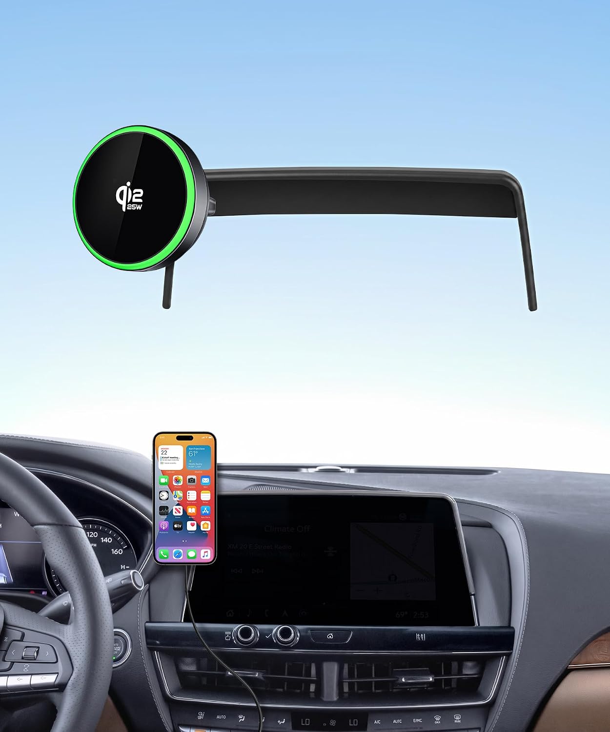 Qi2.2 25W Wireless Charger Car Phone Mount for Cadillac CT5 2020-2024