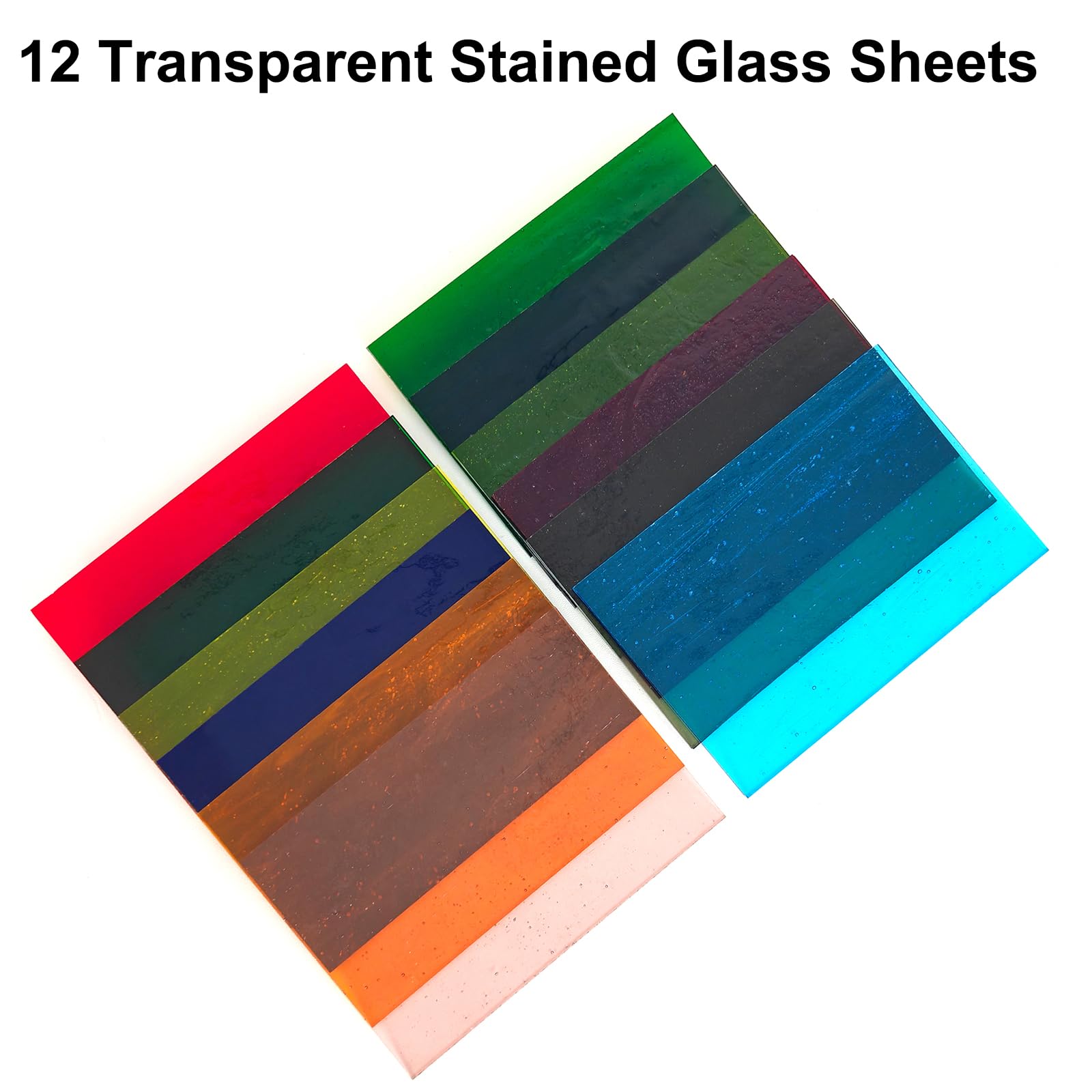 12 hojas de vitrales, 10,2 x 15,2 cm, suministros de vidrio de catedral de colores totalmente transparentes para proyectos de manualidades, variedad de arte de mosaico, colores mixtos, iridiscentes