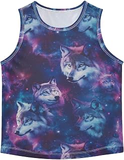 Boys Tank Top Shirts Galaxy Wolf Cosmic