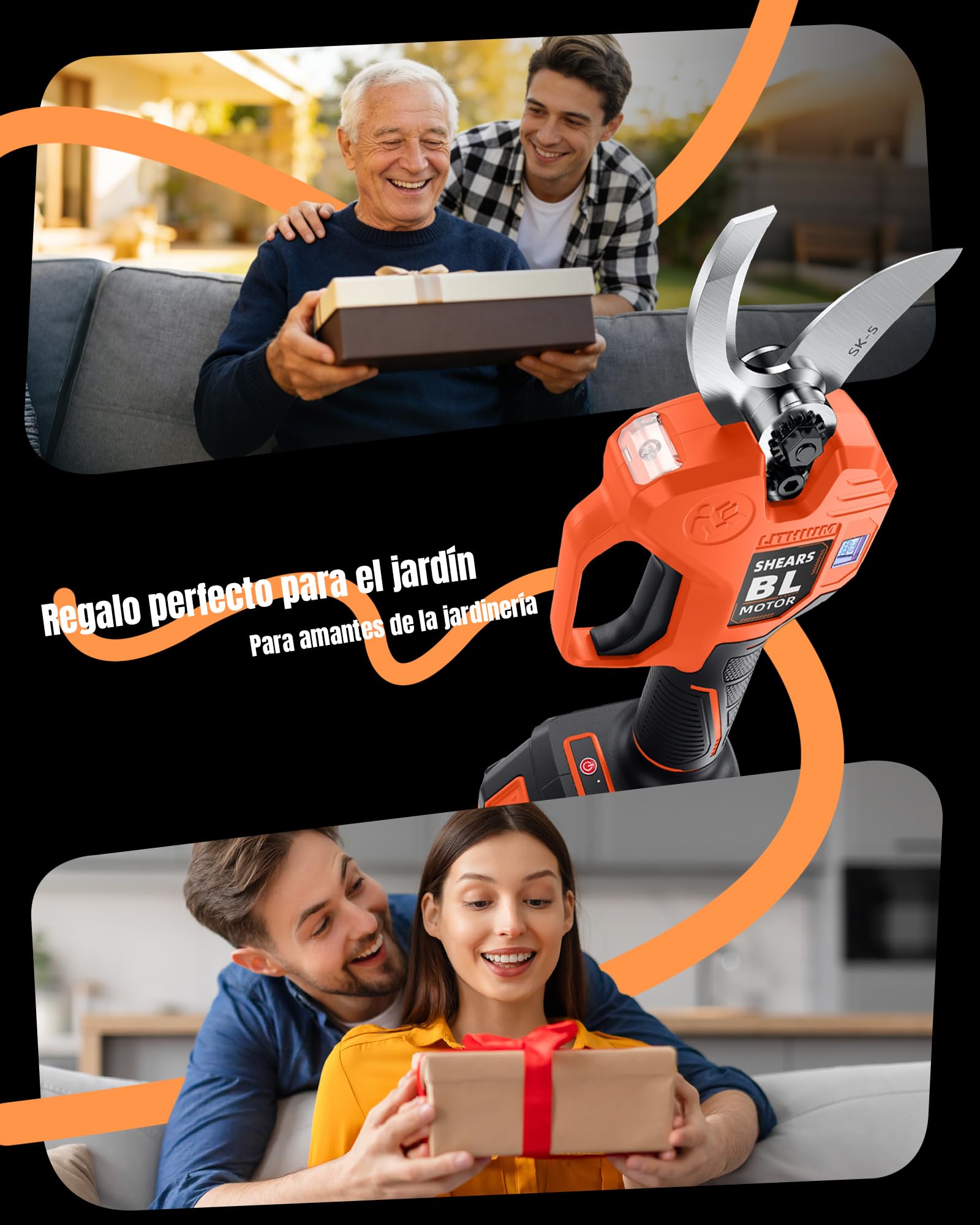 Tijeras de Podar Electricas 40mm con 2 Baterías 2,0 Ah, Motor Brushless 600W, Hoja SK5, Pantalla LED, Doble Seguridad, Mayor Autonomía para Trabajo Continuo Profesionales Eléctricas Tesoura