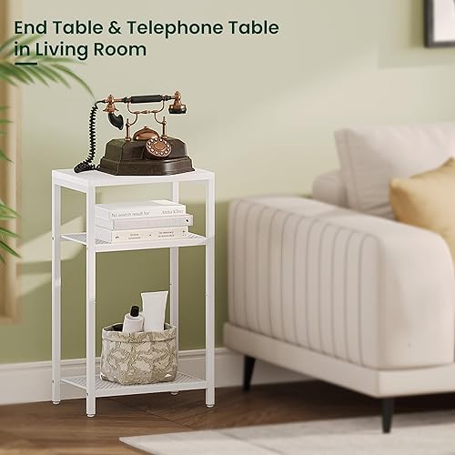 Miniatura 4 de Yifeel Juego de 2 mesas auxiliares de 3 niveles con almacenamiento, mesa de teléfono alta, mesita de noche para espacios pequeños, sala de estar,
