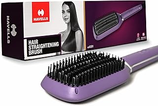 Havells Keratin Infused Hair Straightener Brush With Temperature Control For All Hair Types | 50 Watts | 2 Years Guarantee | Stunning Purple | Hs4201