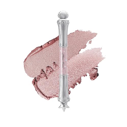 Flower Knows Shell's Jewel 2-in-1 Under Eye Highlighter Stick,Smudge-Proof Creamy Shimmer EyeShadow Stick,Dual-Color Highlighter,Convenient Multi-Use Makeup Pencil,(02 Peachy Pink)