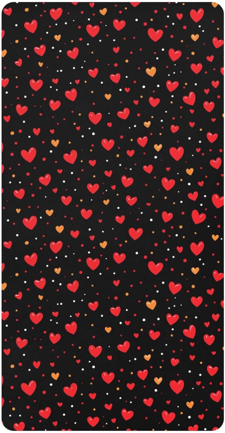 Red Heart Black Crib Sheets Soft Breathable Fitted Cotton Baby Crib Sheets Mattress Cover for Girl Boy, 52" x 28" x 9"