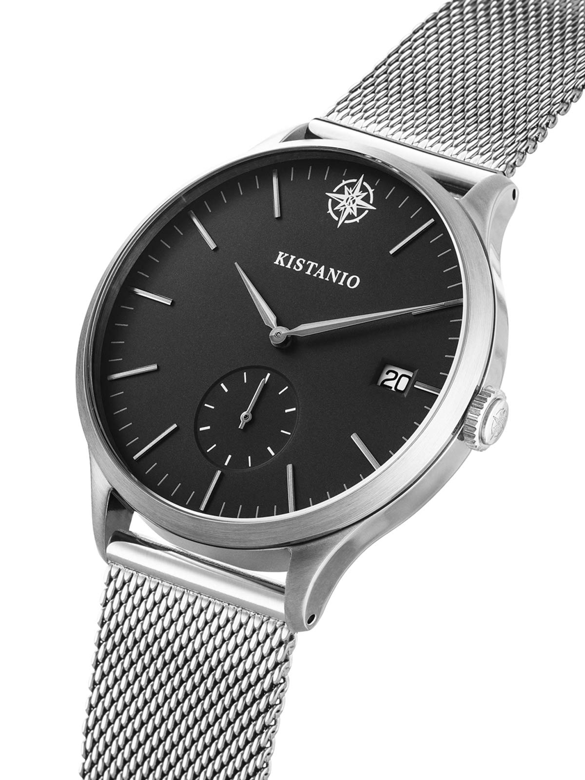 Stratolis STR-40-125 - Orologio da uomo con cinturino in maglia milanese, analogico, vetro zaffiro, in acciaio nero