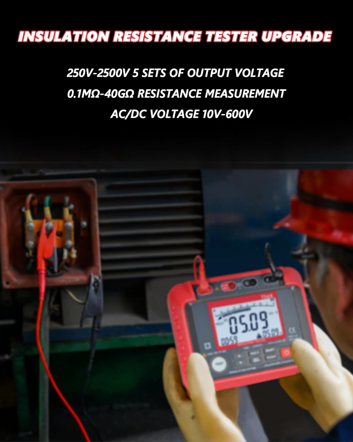 250V-2500V Insulation Resistance Tester, 1MΩ-200GΩ Megohmmeter for Insulation Testing, Electrical Megaohm Meter with Backlight LCD Display, 100 Data Storage, Output Voltage, 10V~600V AC/DC Voltmeter