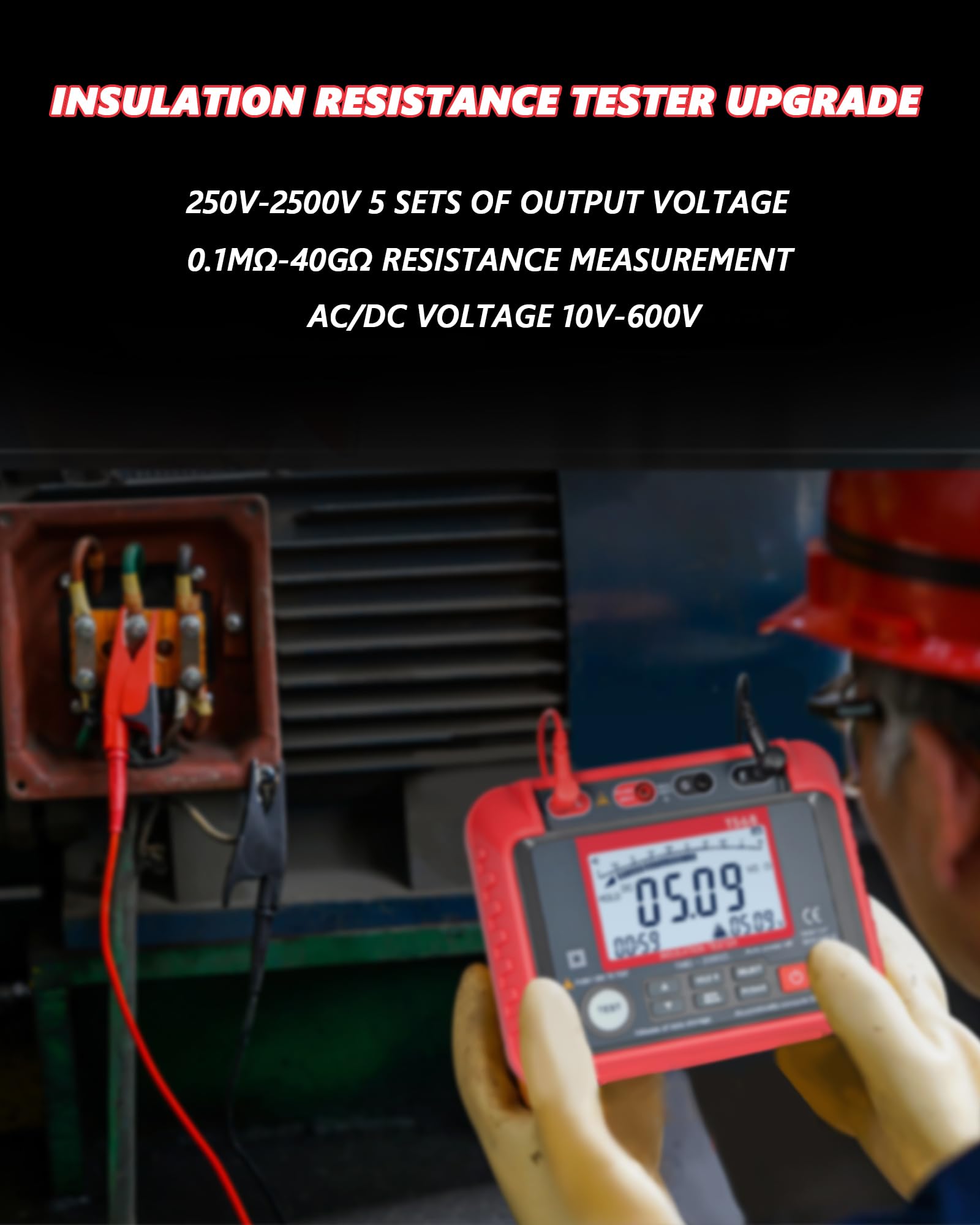 Mégohmmètre TS68 Testeur de Résistance d'Isolation 1MΩ-200GΩ 250V-2500V
