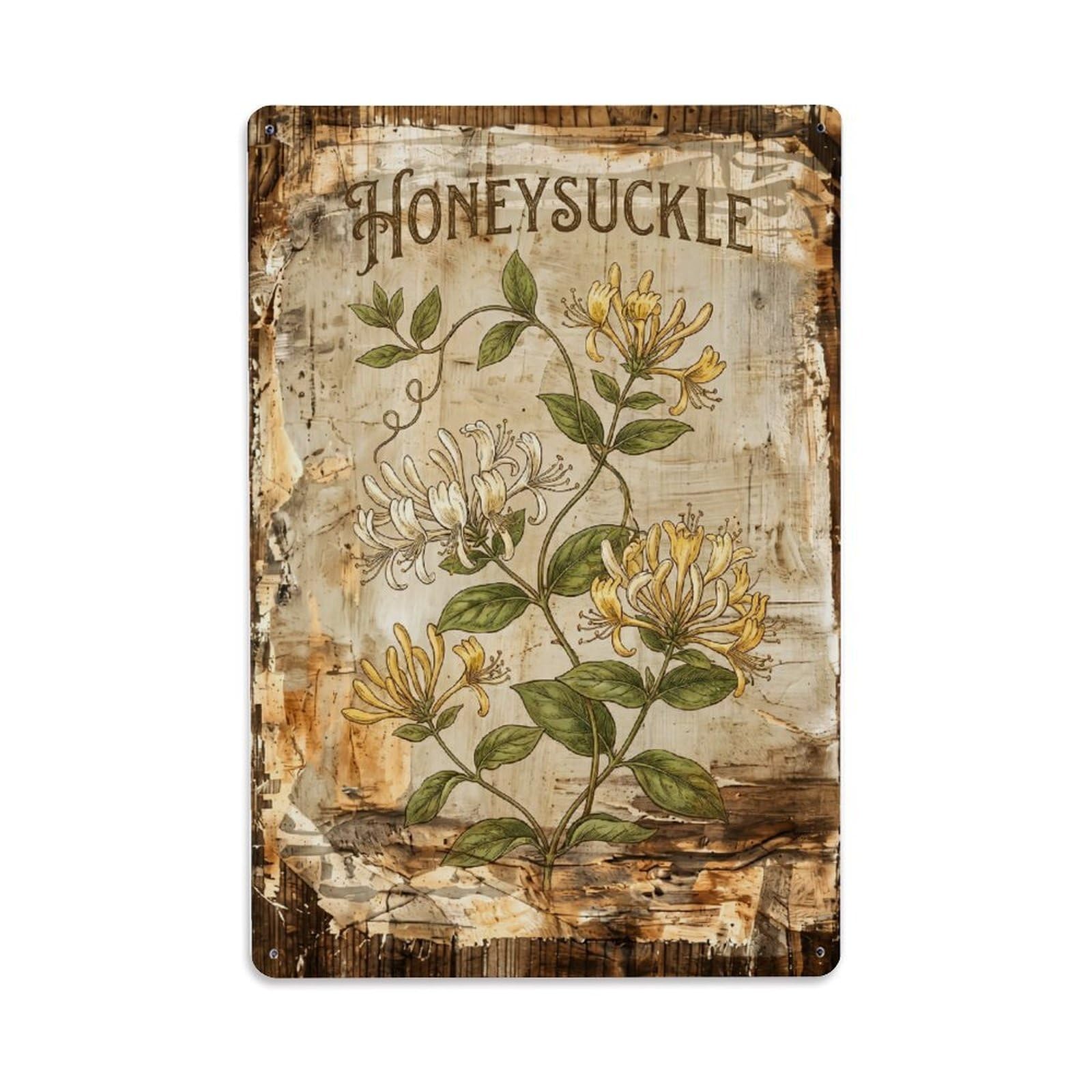 Fqnyr Style Honeysuckle Botanical 1 Metal Tin Sign Plaque Wall Decor For Cafe, Club Bar, Office, Home Garden Metal Poster 8X12inch