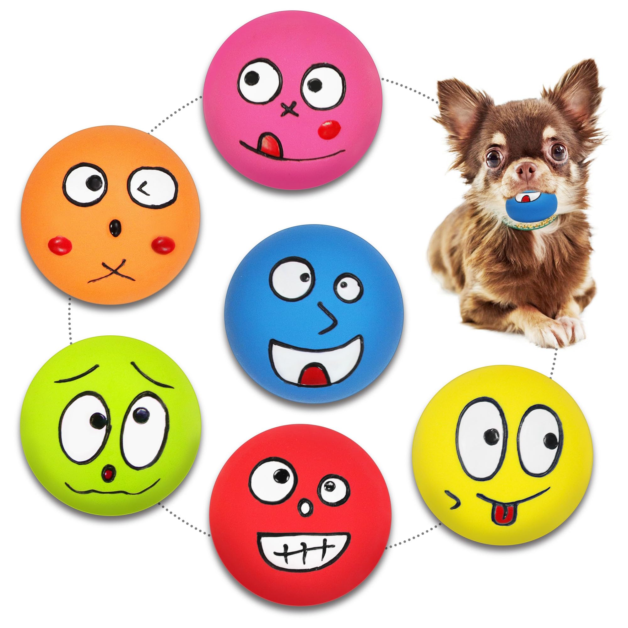 BRMDT Squeaky Dog Toys, 2 inch Latex Squeaky Dog Balls Chew Toys for Puppies, Small and Medium Breeds 6 Pcs