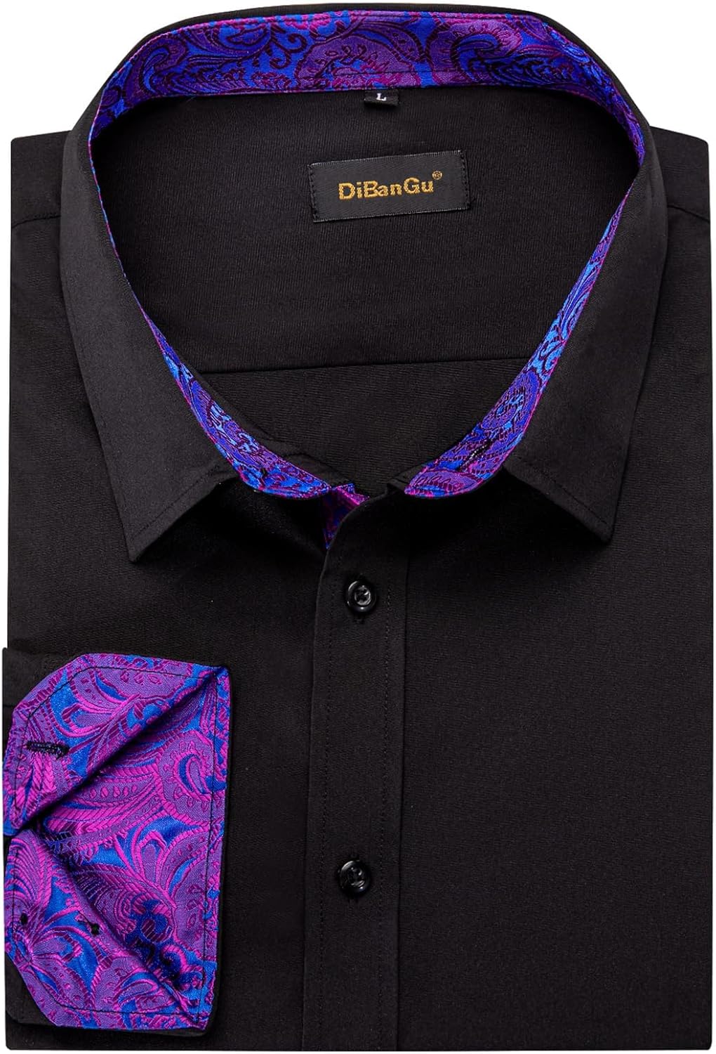 DiBanGu Mens Stretch Dress Shirt Long Sleeve Button Down Shirt Cotton Business Casual Shirts with Inner Contrast Wedding Prom - Image 4