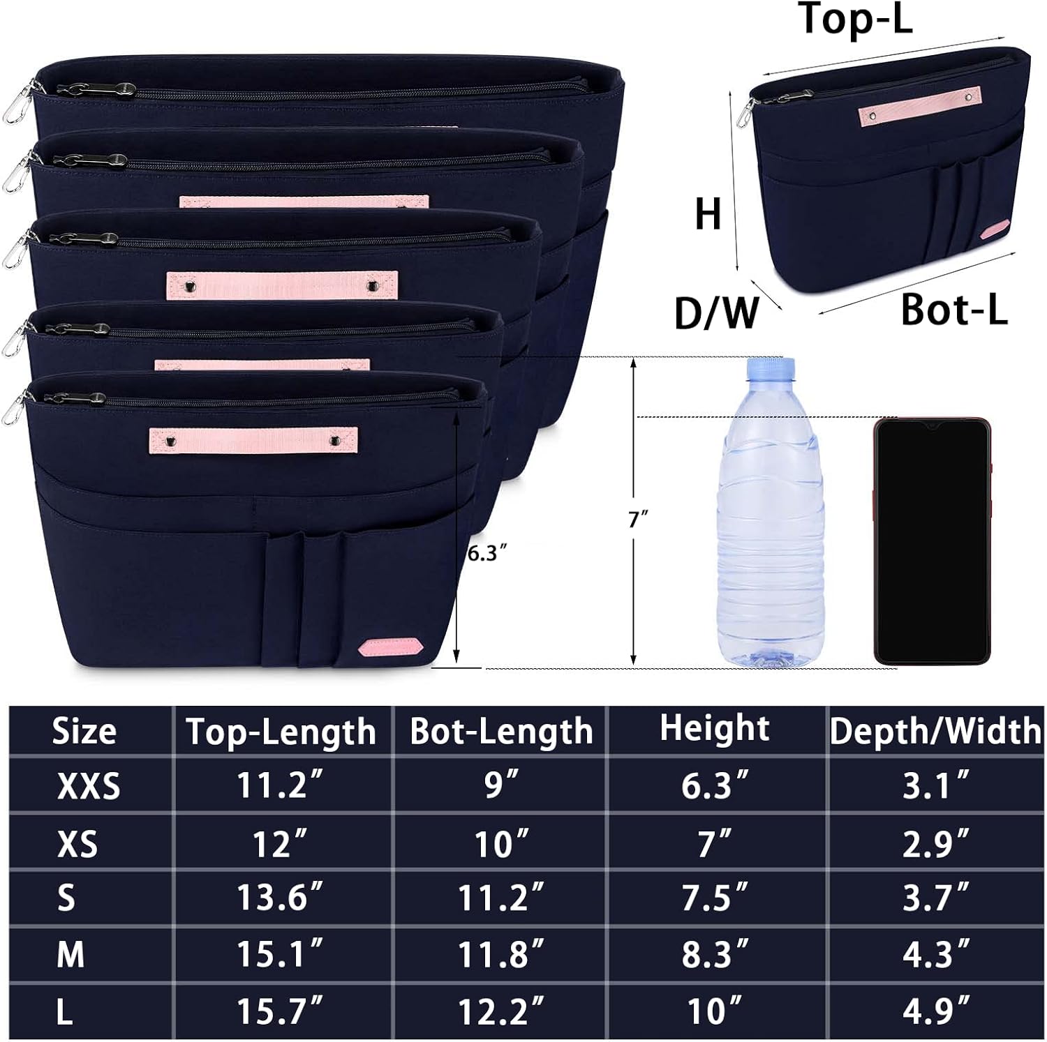 HyFanStr Purse Organizer Insert for Handbags,Tote Bag Organizer Insert Zipper Bag for Women, Handbag Organizer Inside Liner with 15 Pockets - Image 5
