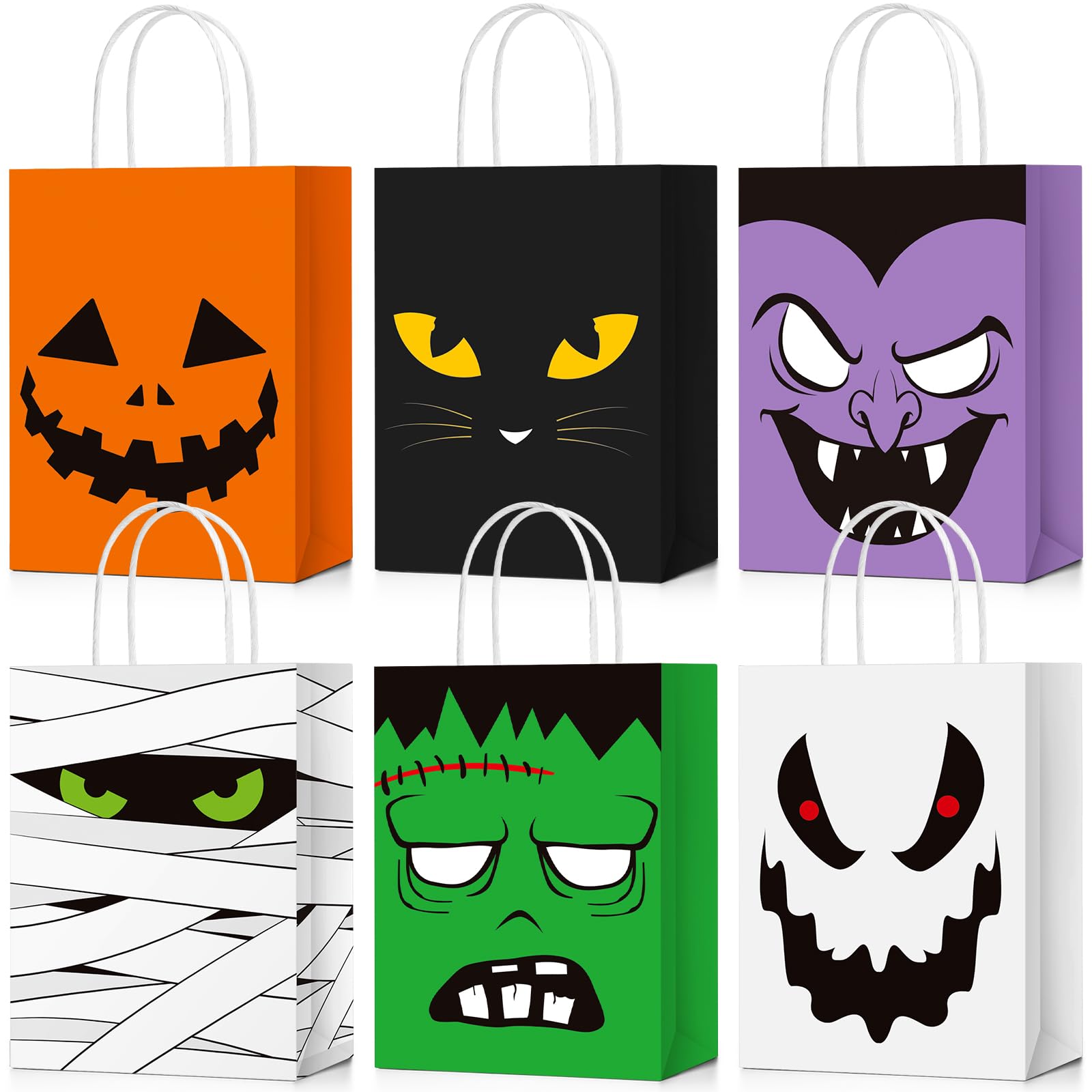Saypacck 12 Pcs Halloween Treat Bags Halloween Paper Gift Bags with Handles Candy Bags Goodie Bags for Holiday Treats Snacks Halloween Party Favors