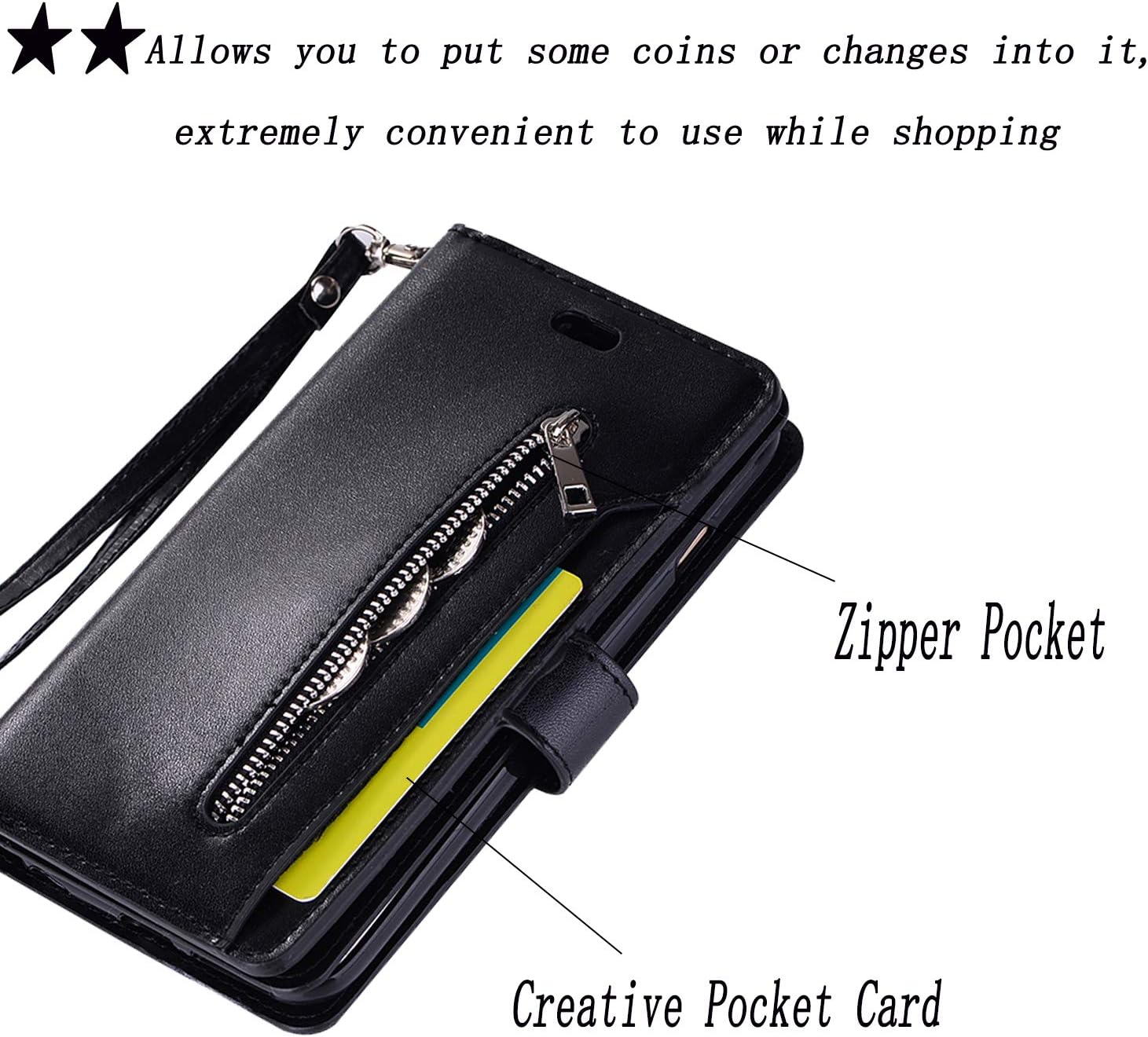 ZCDAYE Wallet Case for Galaxy S10,Premium Magnetic Multi-Functional Handbag Dual Folio PU Leather Stand Flip Case Cover with [Card Slots][Zipper Pocket] for Samsung Galaxy S10,Black
