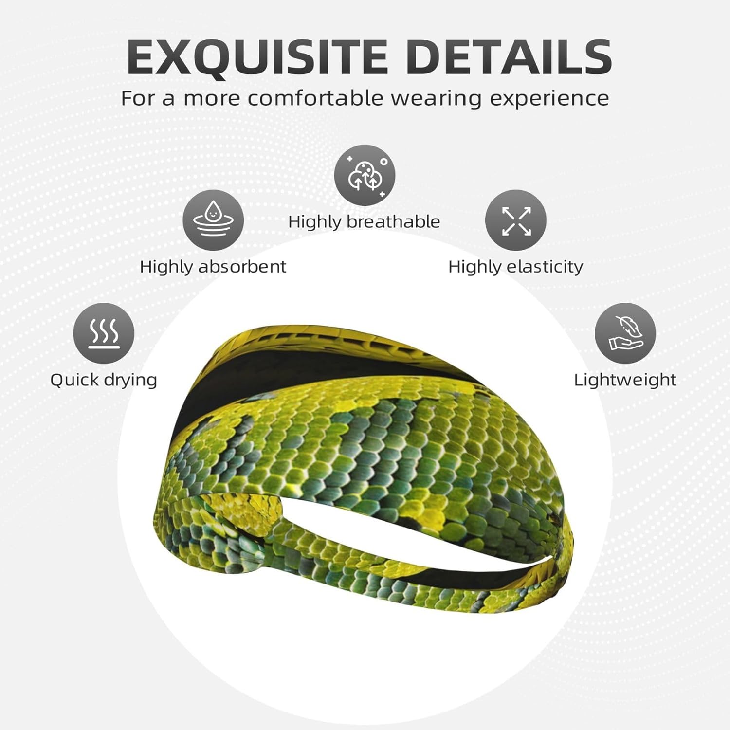 Yellow and Green Snake Headband Sports Sweatbands for Men Women Hairband for Workout Athletic Running Yoga Basketball Gym