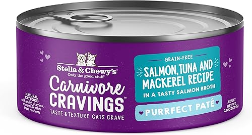 Miniatura 1 de Stella & Chewy's Carnivore Cravings Purrfect - Alimento húmedo para gatos sin granos, rico en proteínas, receta de salmón, atún y caballa (latas de