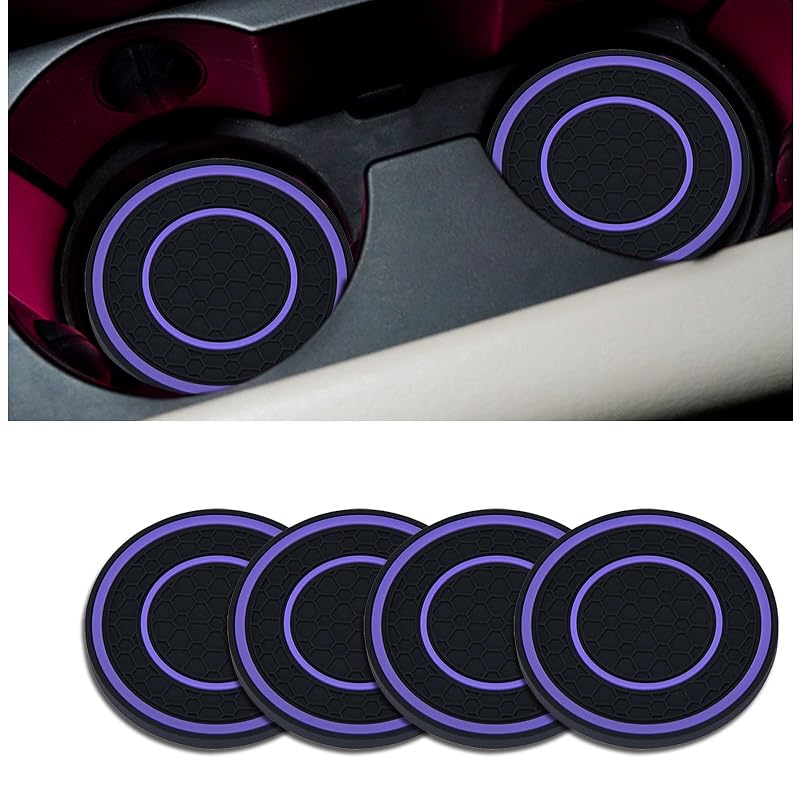 Kit com 4 Porta-Copos para Carro Redondos em PVC 6,99 cm Preto/Roxo Couslcd