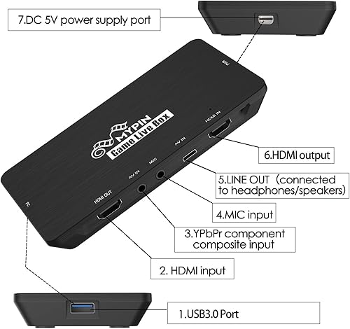 Miniatura 2 de Tarjeta de captura de juegos USB3.0 con grabación de entrada HDMI/AV/YPbPr 1080P@60fps compatible con transmisión en vivo y compatible con