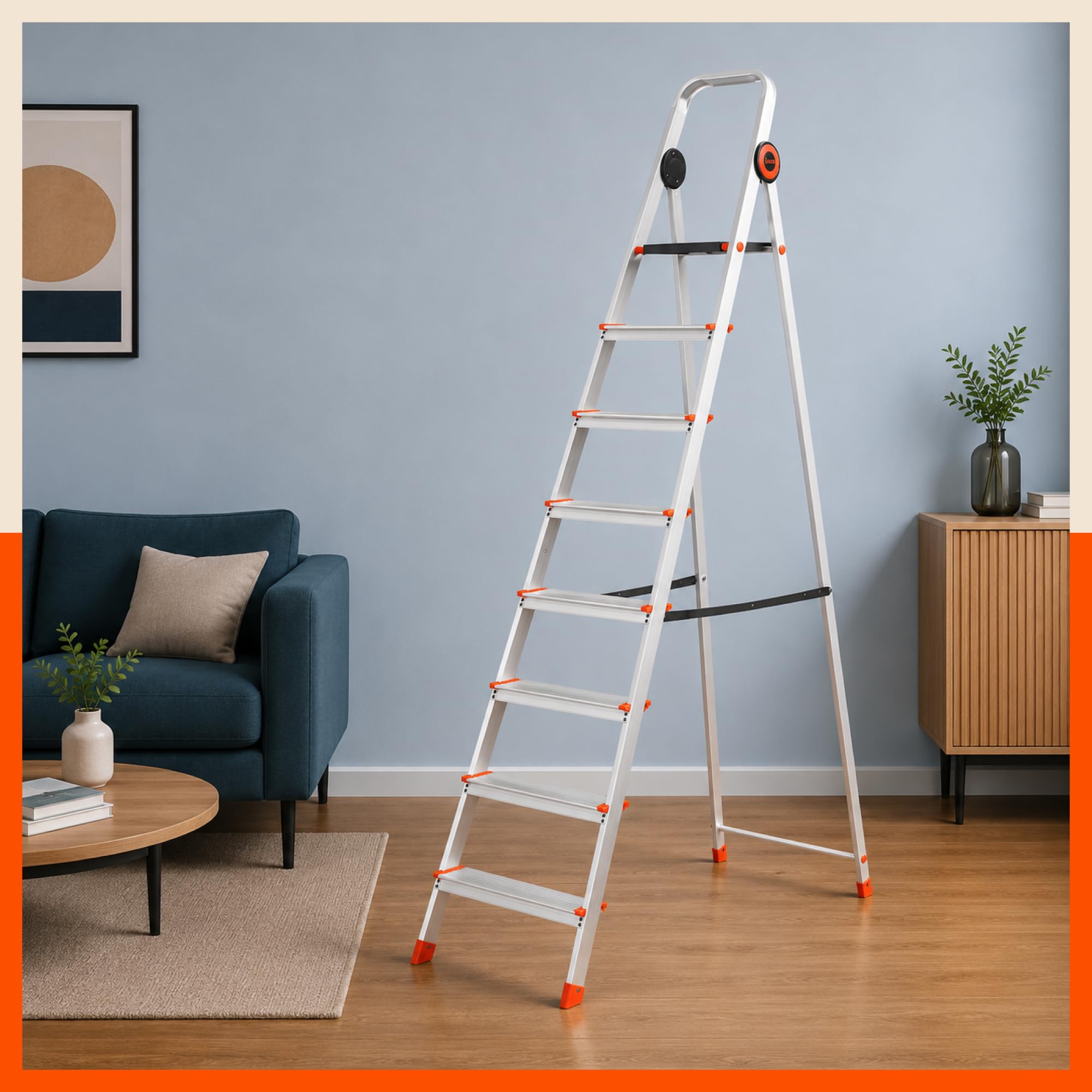 Bathla Advance 8-Step Aluminium Ladder | 150 Kg Load Capacity | Anti-Slip Steps | Sure-Hinge Technology | Home Use Step Ladder | 5 Year Warranty — Amazon image 19