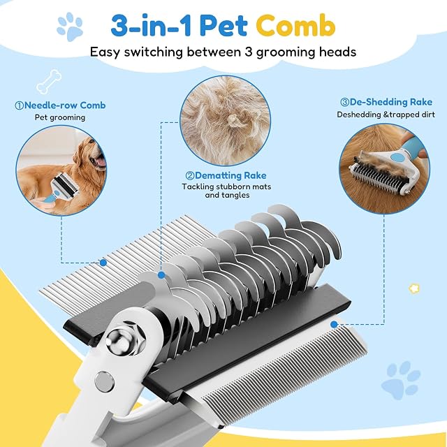 Foto 2 de 8 de Zivacate 3 en 1 Cepillo para Perros y Gatos, Doble Cara 17+9 Dientes
