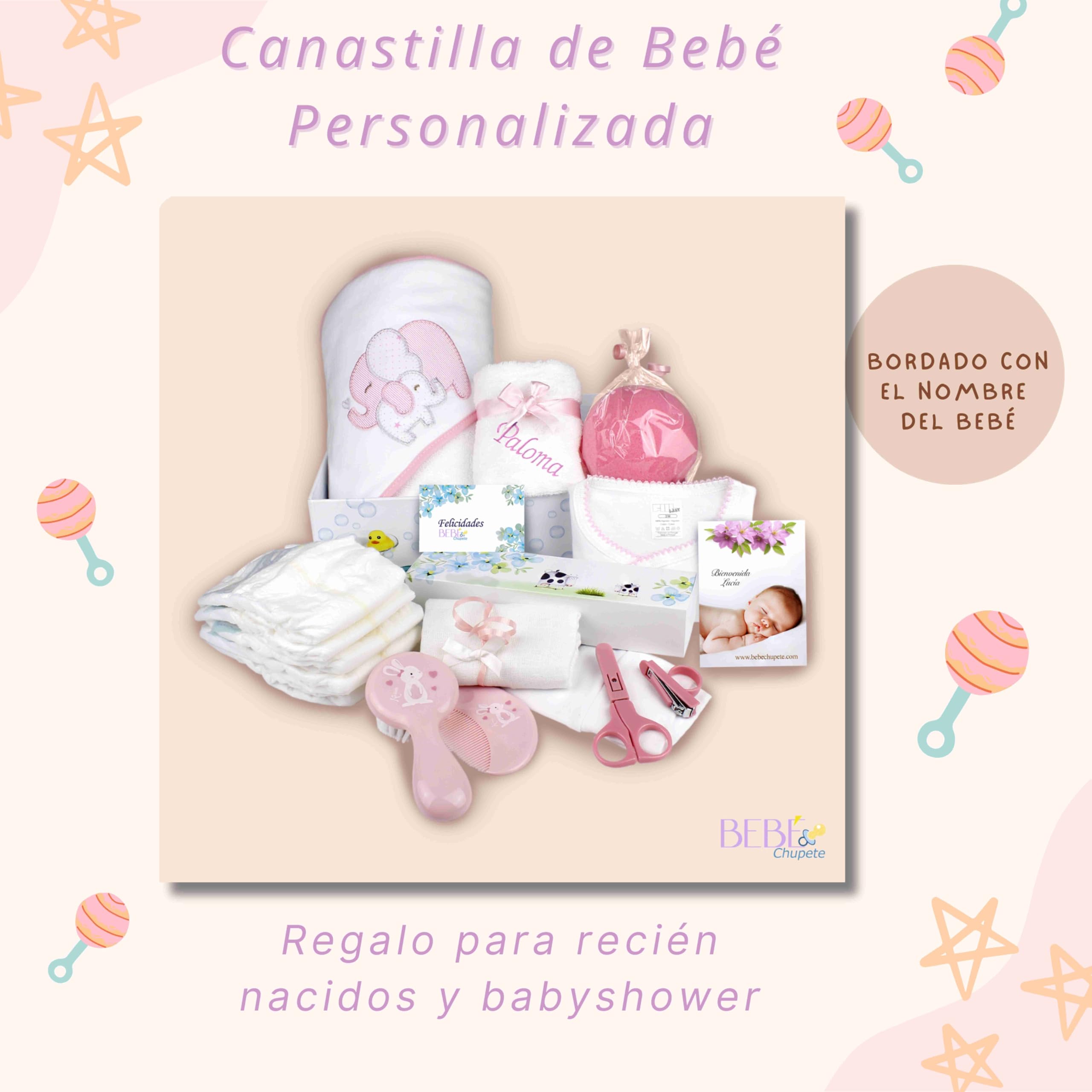 BEBÉCHUPETE Canastilla bebe Personalizada(Talla 0-3 meses)- Cestas bebe - Regalos bebes recien nacidos originales - Regalo bebe recien nacido niña -Recien nacido niño- Cosas para bebes (Rosa)