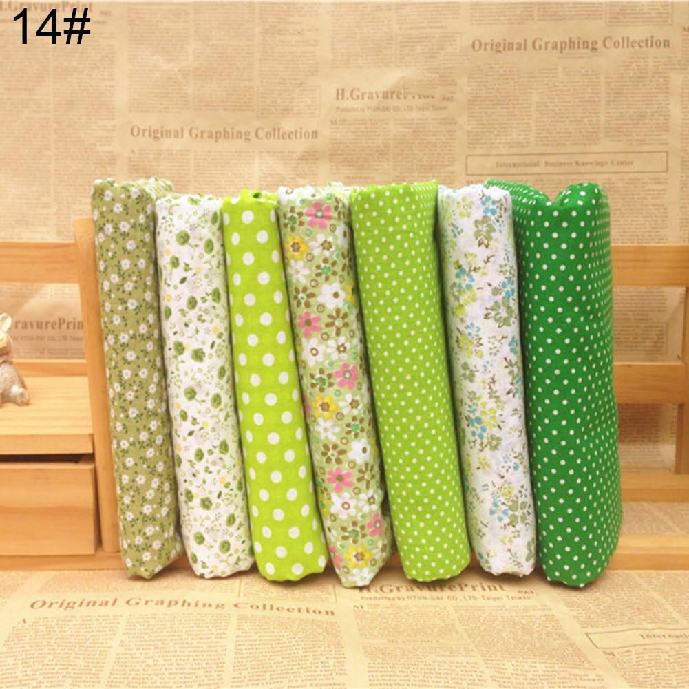 collectvoice 7Pc Square Cotton Fabrics Quilting Polka Dot Floral Cloth Arts Craft Sewing Scrapbooking Handmade DIY Accessory 14#