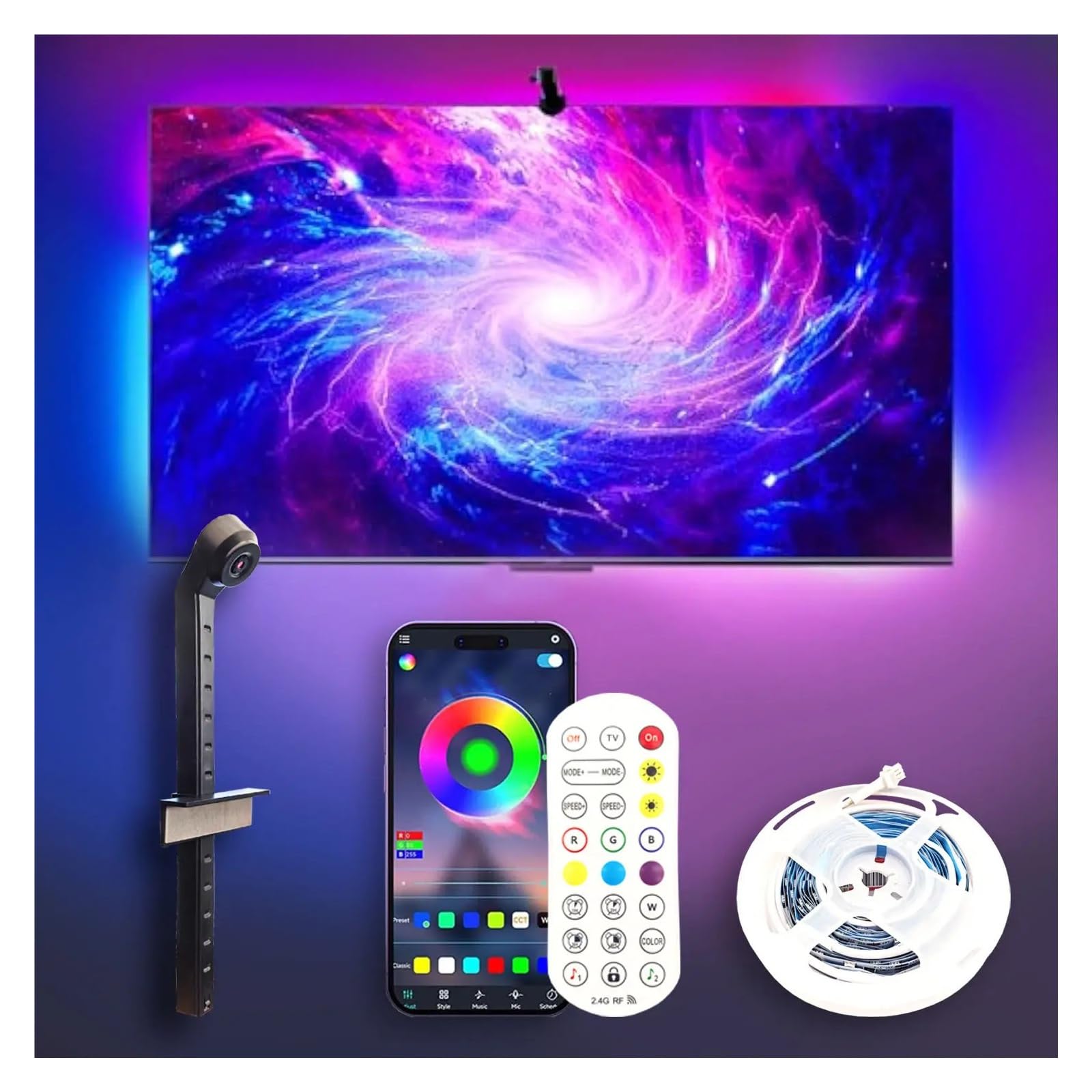 Smart Camera Sync TV Schermo retroilluminato a LED e striscia LED flessibile sincronizzata con musica for televisori da 55-65 pollici