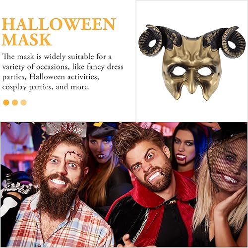 Miniatura 6 de Abaodam Máscara de cuerno de buey, máscara de cuernos, máscara de media cara de animal para festivales, fiestas, disfraz de Halloween, cosplay