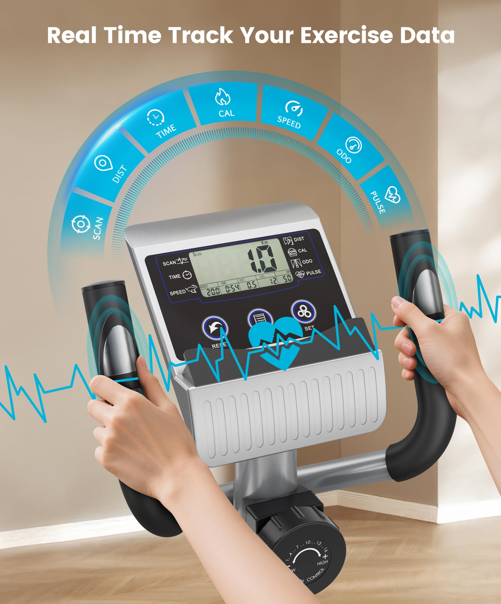 Dripex Velo Elliptique pour Maison, Vélo Elliptique Silencieux avec Volant d’Inertie 6 kg, 16 Niveaux de Résistance Réglables, Capteur de Pouls et Écran LCD, Appareil de Fitness Cardio