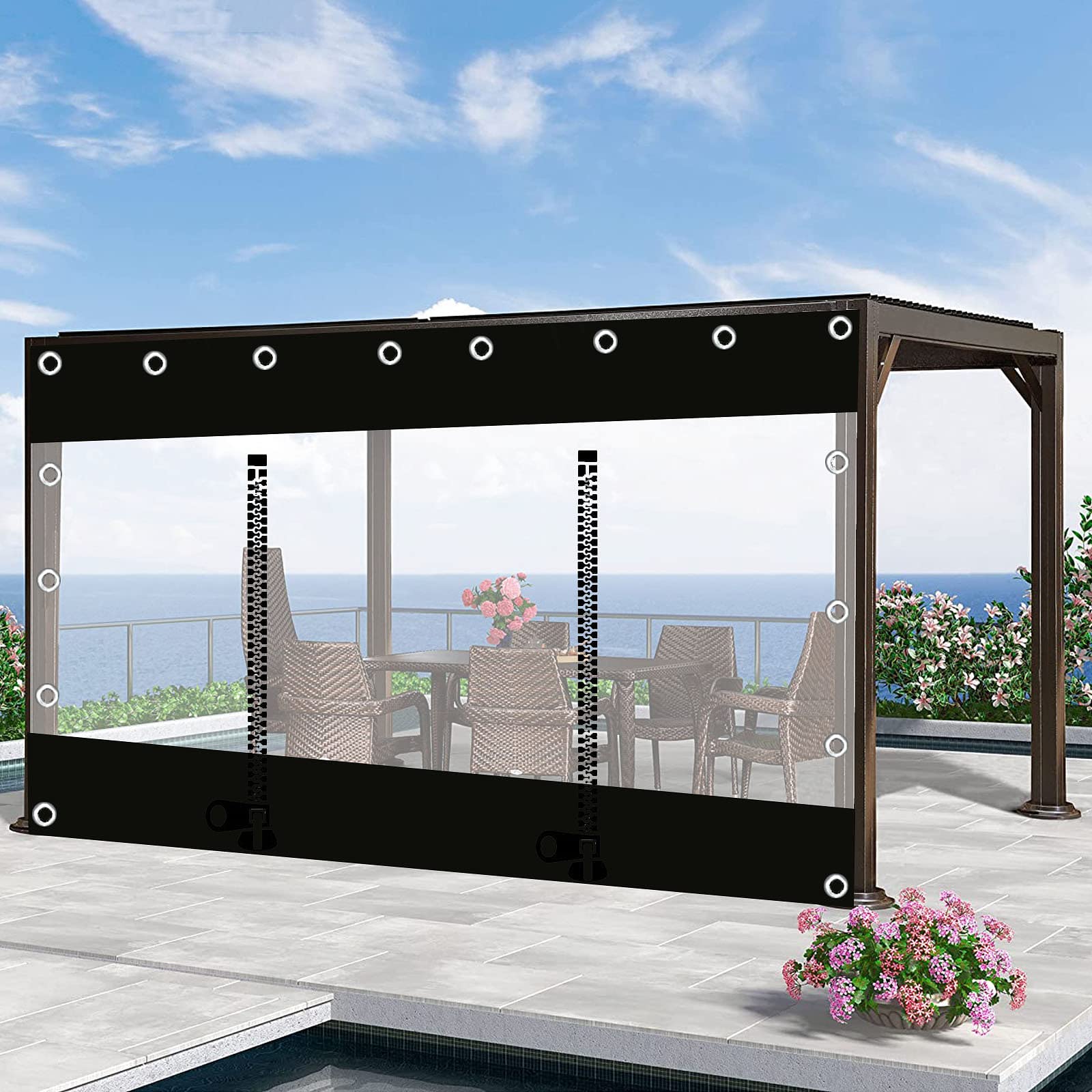 Bâches Transparentes En Pvc Lourd Imperméable-Avec Porte Zippée,Bâches Imperméables/Résistantes à La Déchirure,Panneaux Latéraux En Bâche Transparente,Pour Carports,Serres,WxH-2.2x3m/7.2x9.86ft