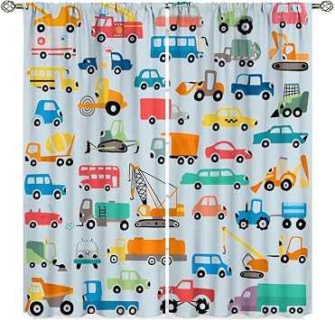 Boys Construction CurtainsTractor Truck for Kids Bedroom Decor Bulldozer Child Nursery Toddler Excavator Art Printed Playroom Living Room Window Drapes 2 Panel 42W X 63L Blackout
